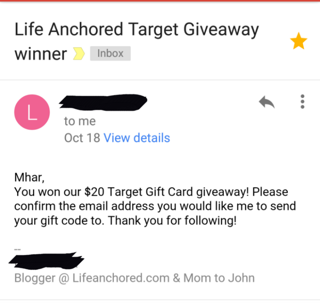 Target Giveaway Winner